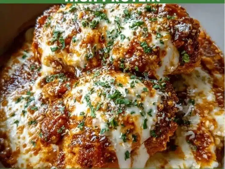 Cottage Cheese Chicken Parmesan Bowl served with fresh herbs and cheese