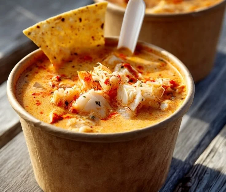 Delicious homemade crab stew served in a bowl with fresh herbs