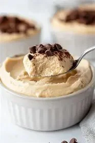 Creamy cottage cheese peanut butter mousse in a bowl