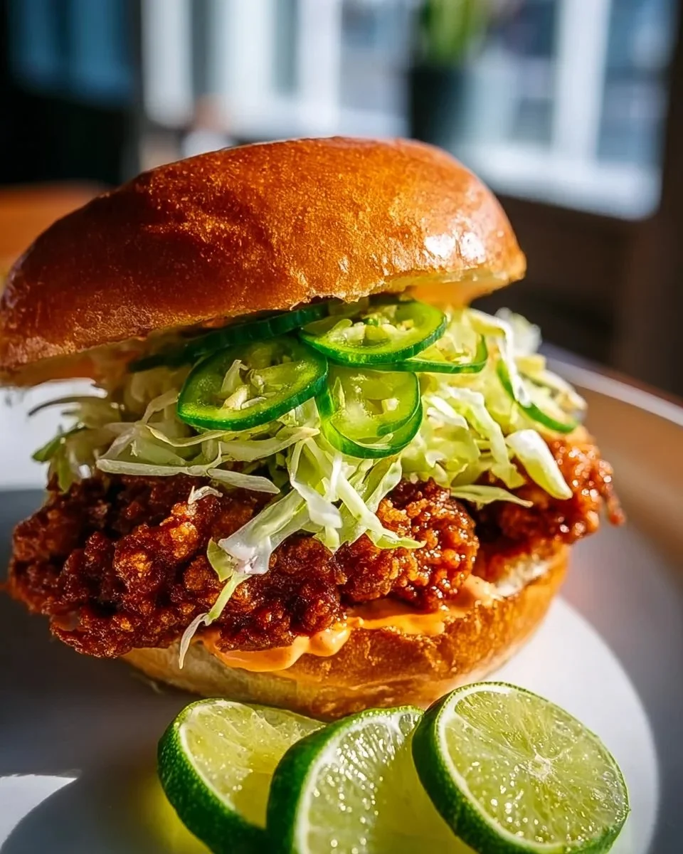 Crispy Thai Fried Chicken Sandwich with fresh toppings and side of dipping sauce