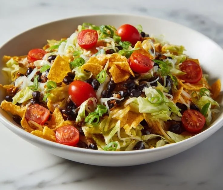 Frito Cowboy Cabbage Salad with crunchy toppings and colorful ingredients