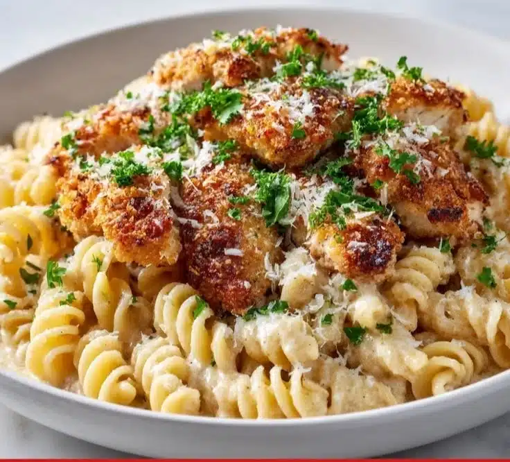 Garlic Parmesan Chicken Bites with Creamy Rotini