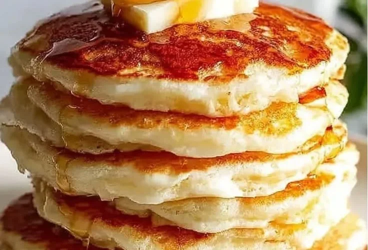 Fluffy Greek Yogurt Pancakes served with fresh berries and syrup