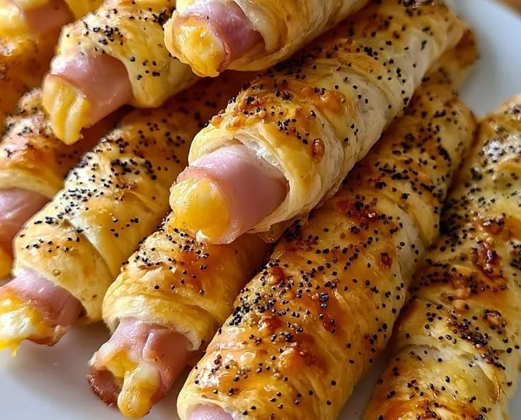 Crispy ham and cheese sticks on a plate, perfect for snacking.