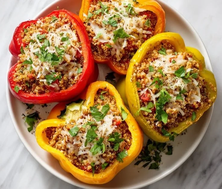 High protein unstuffed peppers with colorful ingredients on a plate