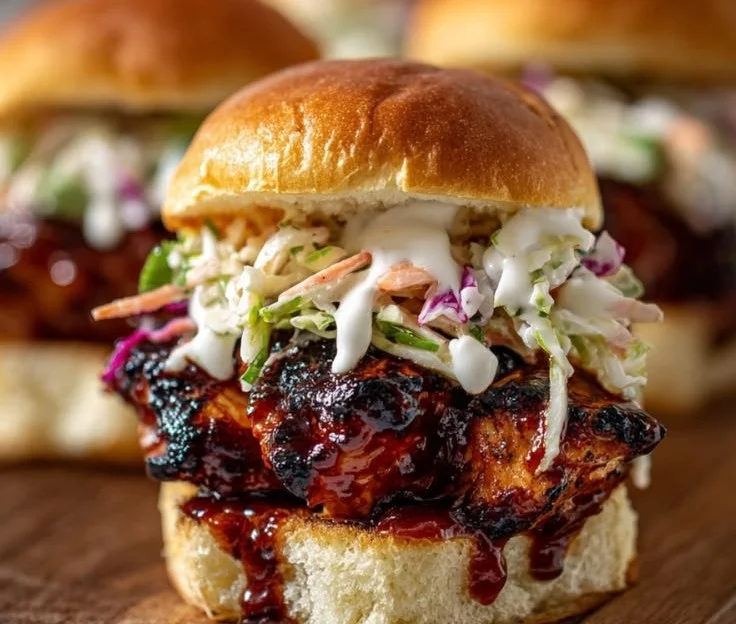 Honey Chipotle Garlic Chicken Sliders garnished with fresh herbs and served on a platter.