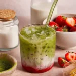 Delicious Iced Matcha Latte with vibrant green color served in a glass