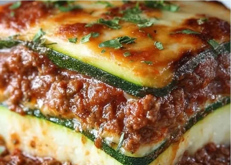 Delicious Keto Zucchini Lasagna with layers of cheese and zucchini