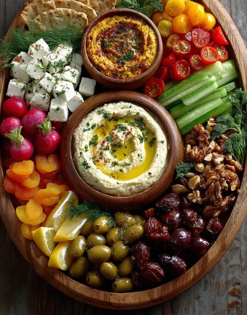 A vibrant Mediterranean Grazing Board featuring seasonal dips and fresh ingredients.