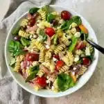 Colorful Mediterranean Pasta Salad with olives, tomatoes, and feta cheese