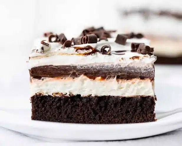 Triple Layer Brownie Pudding Dream dessert served in a bowl