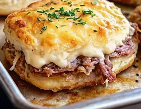 Delicious Baked French Dip Biscuits served with au jus