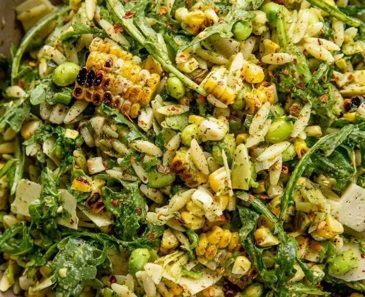 Charred corn orzo salad with fresh herbs and zesty dressing