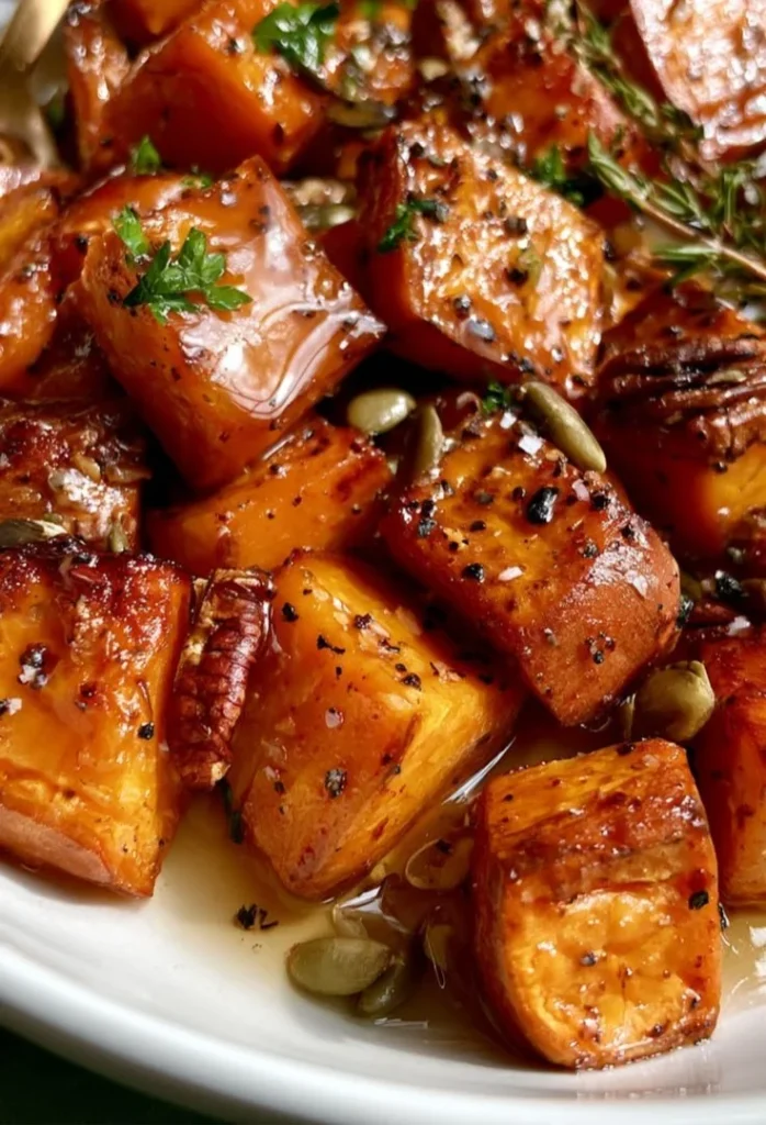 Crispy honey roasted sweet potatoes served in a bowl