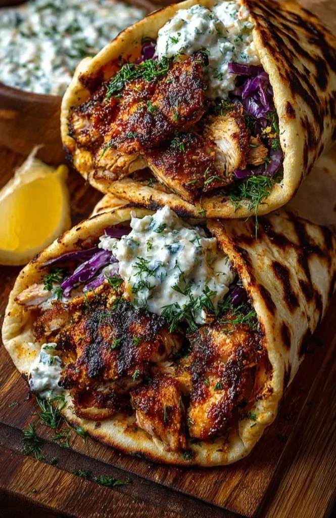 Crispy Mediterranean Greek Chicken Wraps served on a plate with fresh ingredients