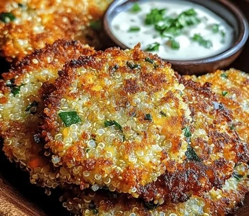 Crispy quinoa vegetable patties served with fresh greens