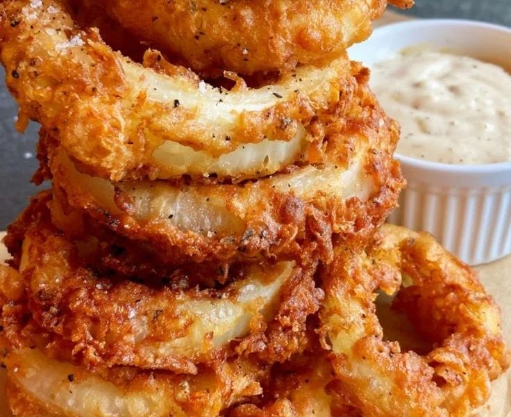 Crunchy onion rings served hot and crispy