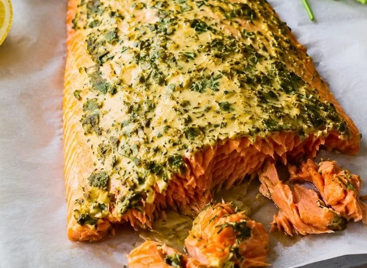Easy Dijon Baked Salmon recipe with herbs and spices