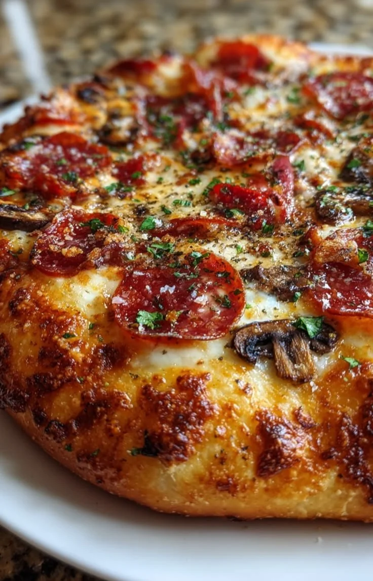 Homemade pizza with fresh toppings on a wooden table