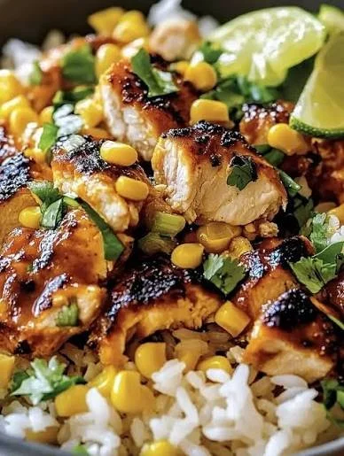 Easy Mexican Street Corn Chicken Bowl with grilled chicken and spices