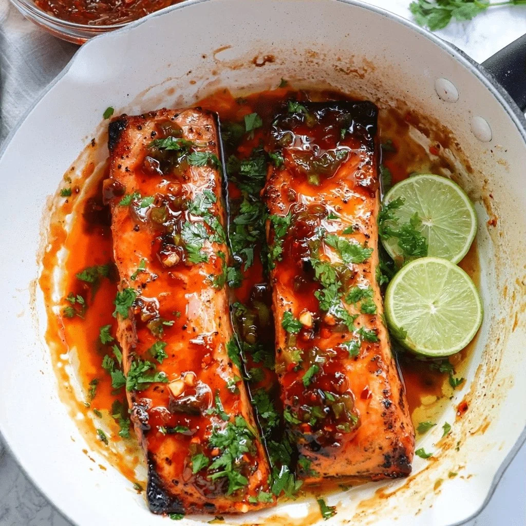 Easy Sweet Chilli Salmon recipe with vibrant glaze and fresh ingredients