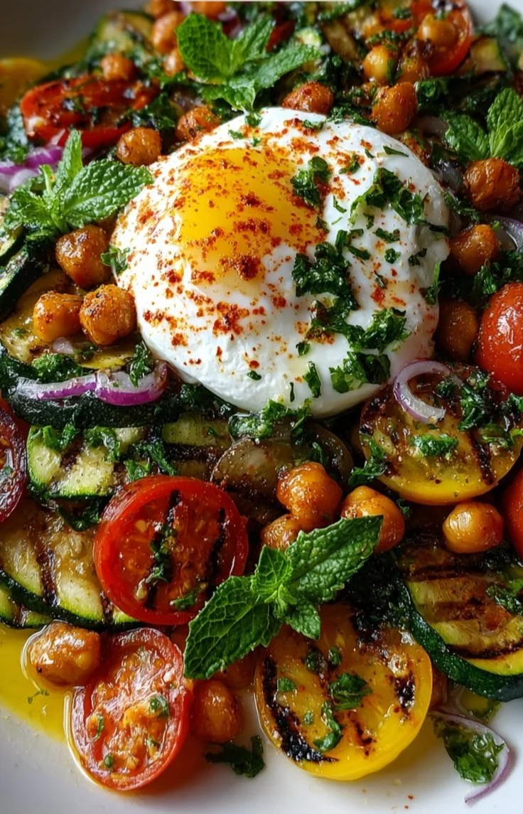 Grilled Zucchini Chickpea Salad with fresh ingredients and vibrant colors