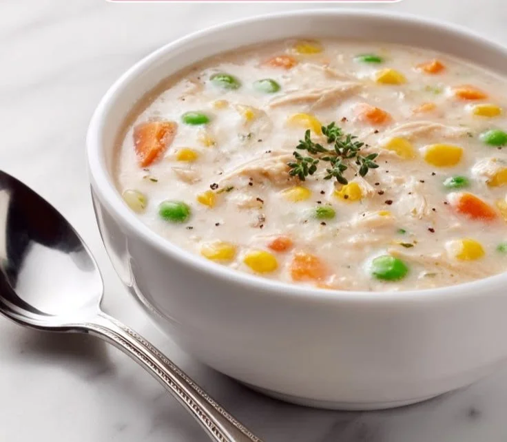 Delicious high-protein cream of protein soup in a bowl, topped with herbs.