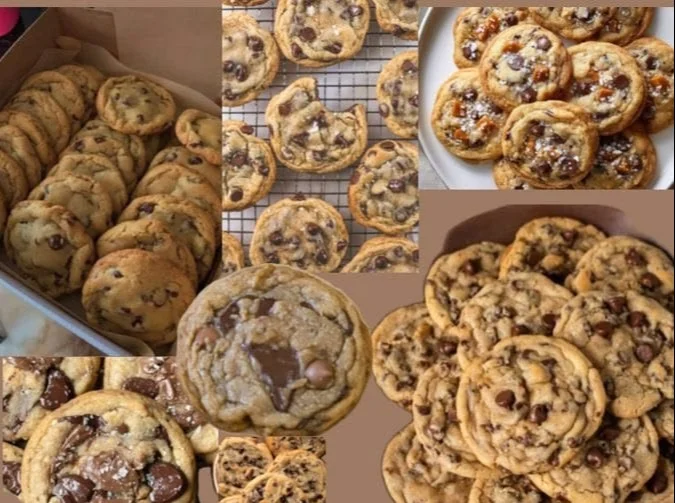 Freshly baked homemade chocolate chip cookies on a cooling rack