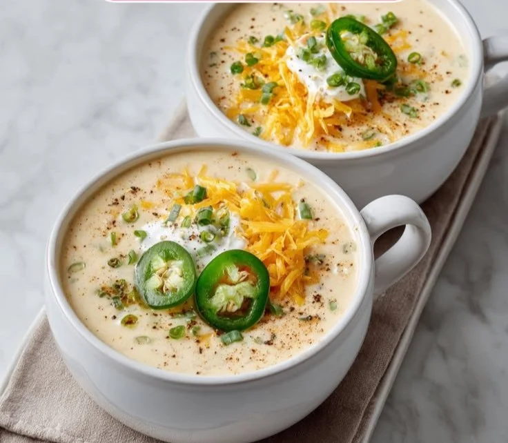 Delicious and creamy Jalapeño Popper Soup in a rustic bowl with toppings.
