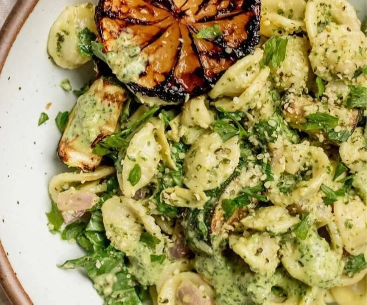 Served Lemon Basil Pasta with fresh basil and lemon zest