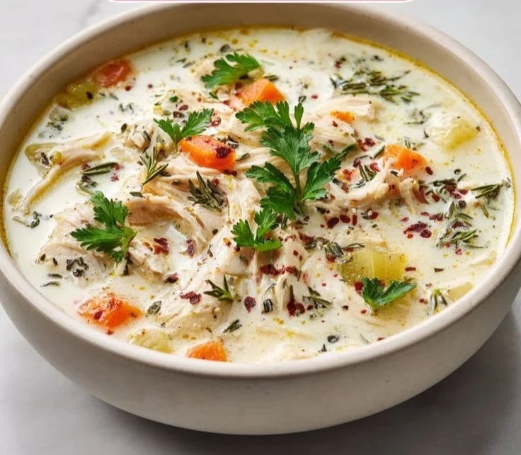 Creamy Marry Me Chicken Soup served in a bowl garnished with herbs