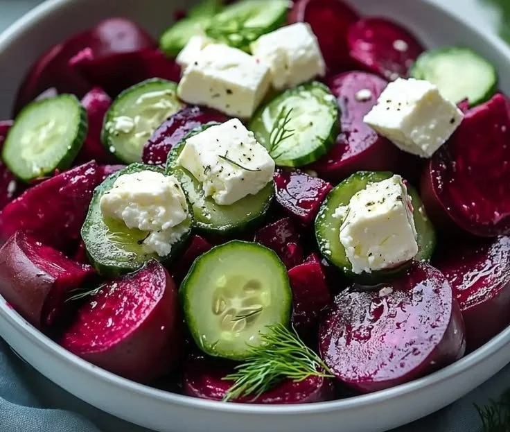Mediterranean Beet Salad with fresh vegetables and herbs