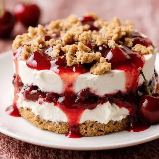Refreshing lemon lime cherry pistachio cheesecake on a white plate