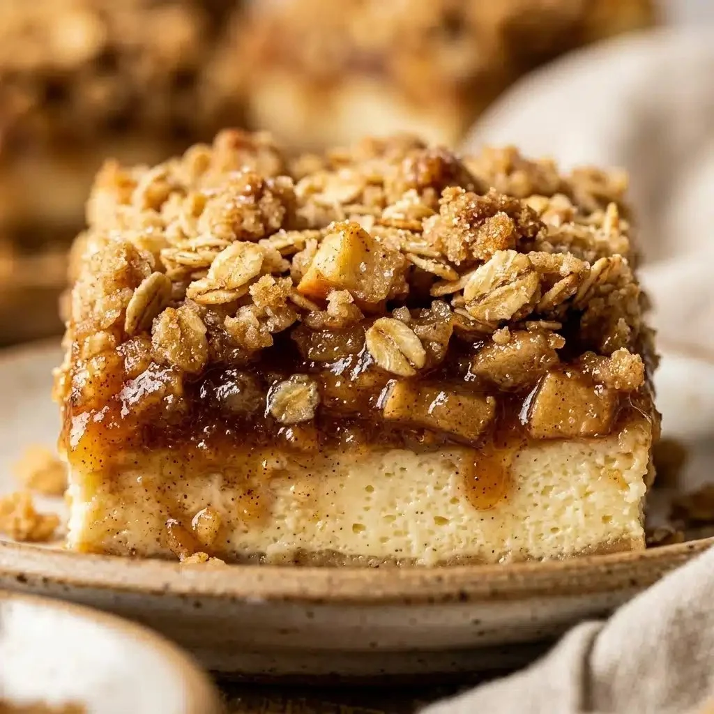 Apple Crumble Cheesecake Bars with a crumbly topping and creamy cheesecake filling