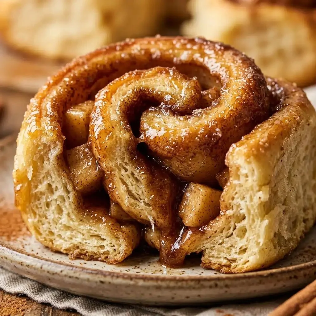 Delicious apple pie cinnamon rolls topped with frosting and cinnamon sugar.