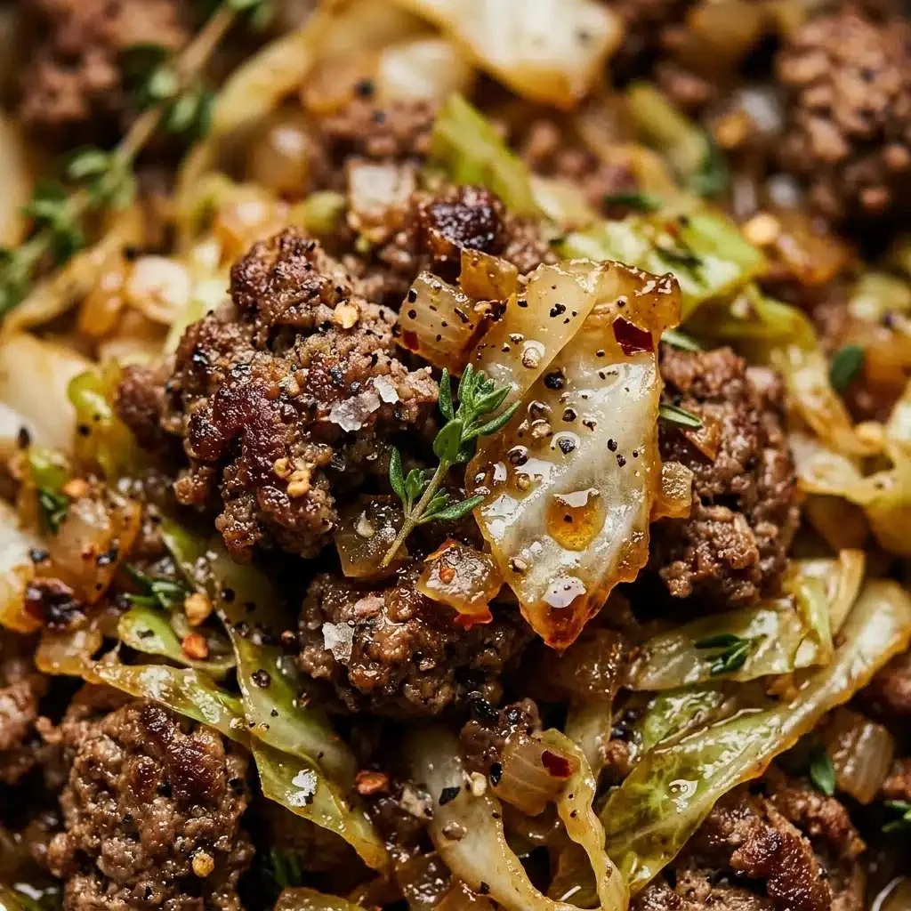 Delicious cabbage and ground beef skillet dish served in a pan