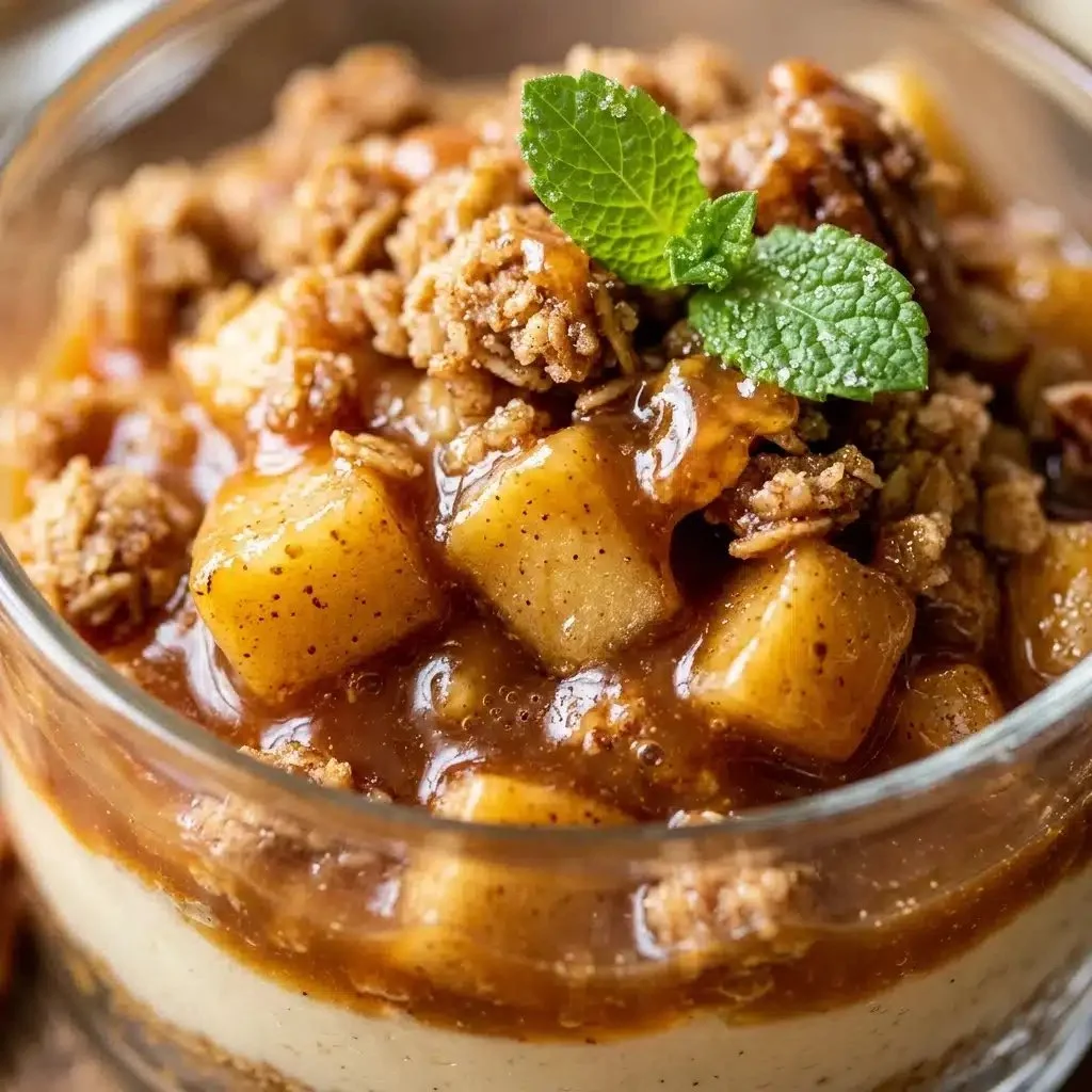 Delicious caramel apple dessert cups topped with whipped cream and caramel drizzle.