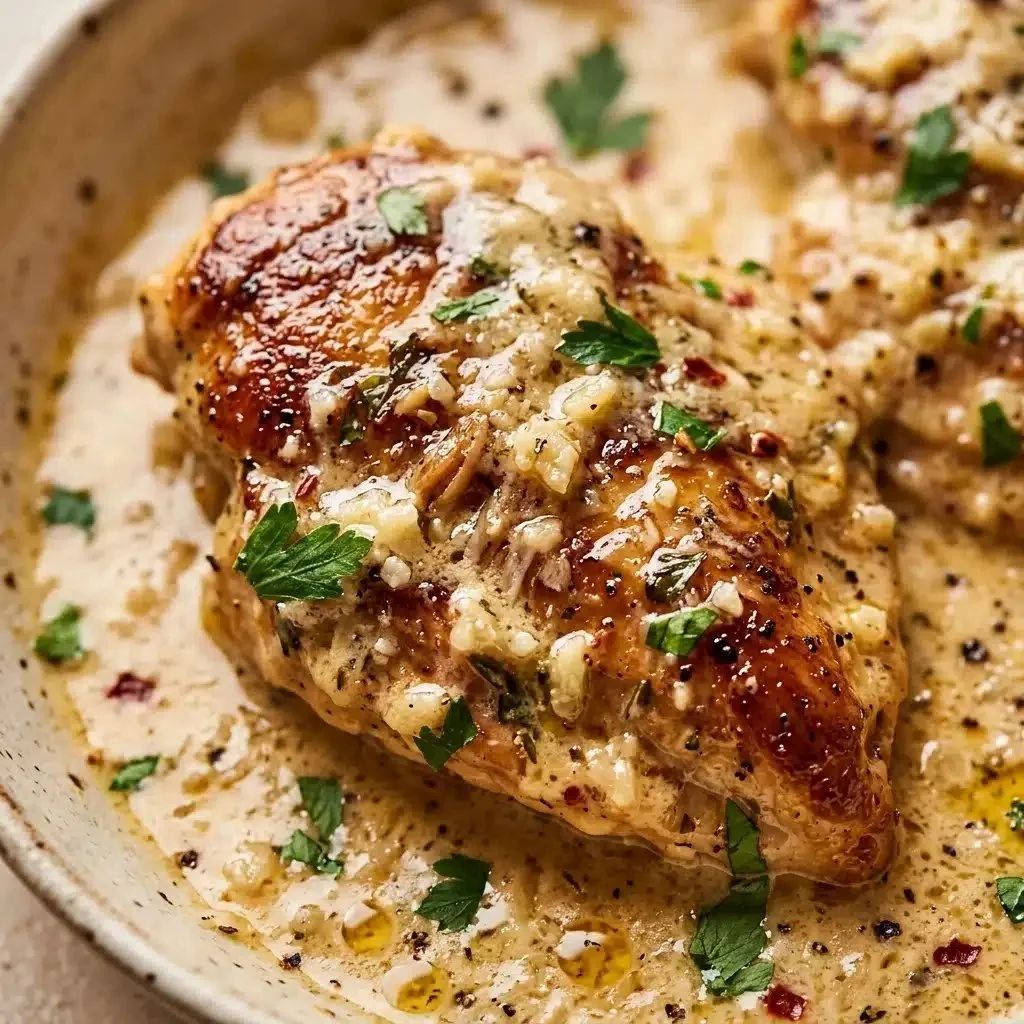 Creamy garlic parmesan chicken cooked to perfection with a rich sauce