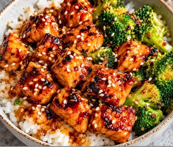 Healthy orange salmon bowls for a quick and easy weeknight dinner