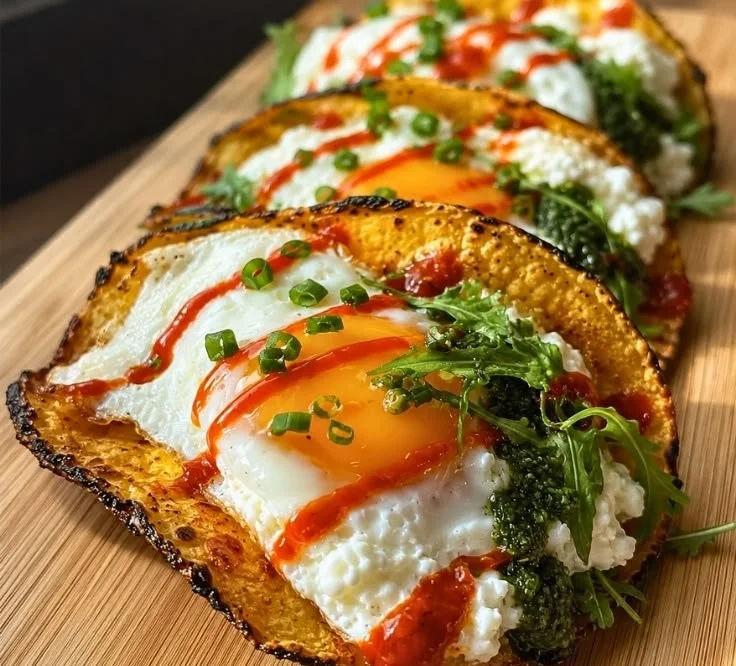 High protein cottage cheese breakfast tacos served on a plate