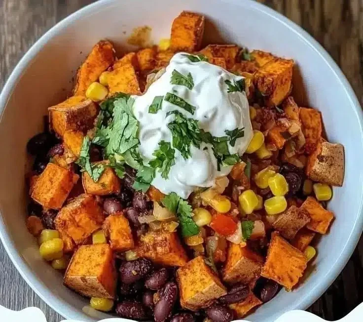 Whole30 Sweet Potato Taco Bowl with vibrant ingredients in a bowl