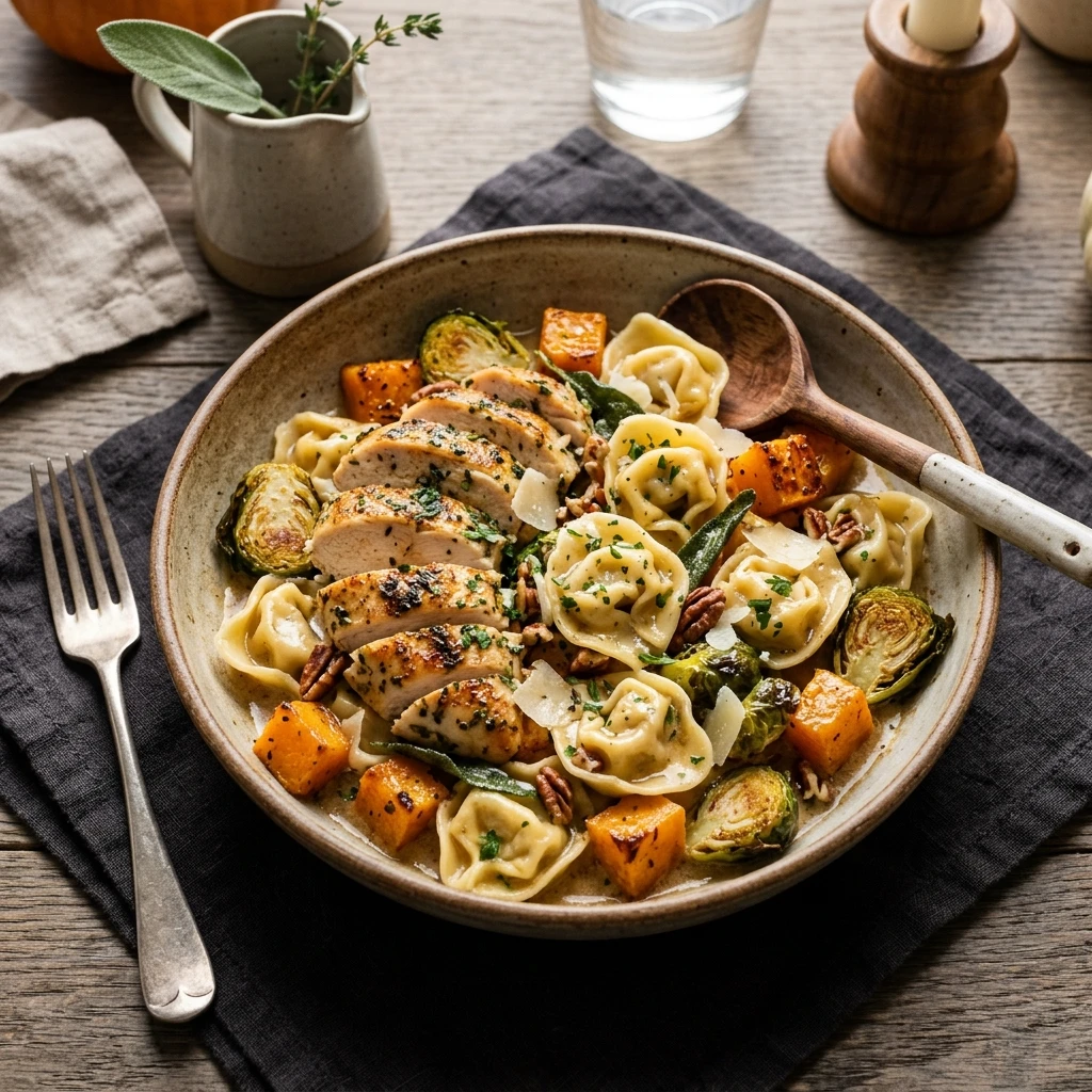 Autumn Chicken Tortellini with Butternut Squash and Brussels Sprouts