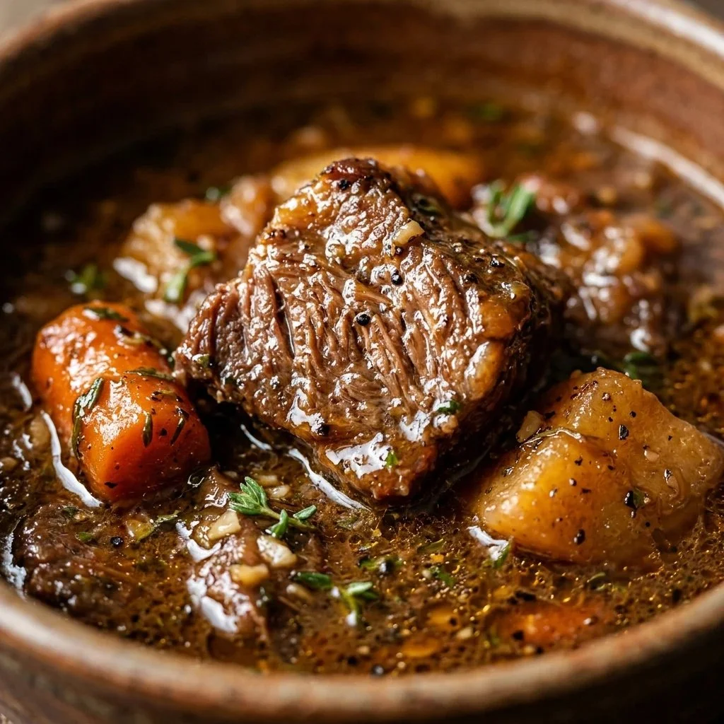 Delicious beef stew slow cooker recipe with vegetables and savory broth