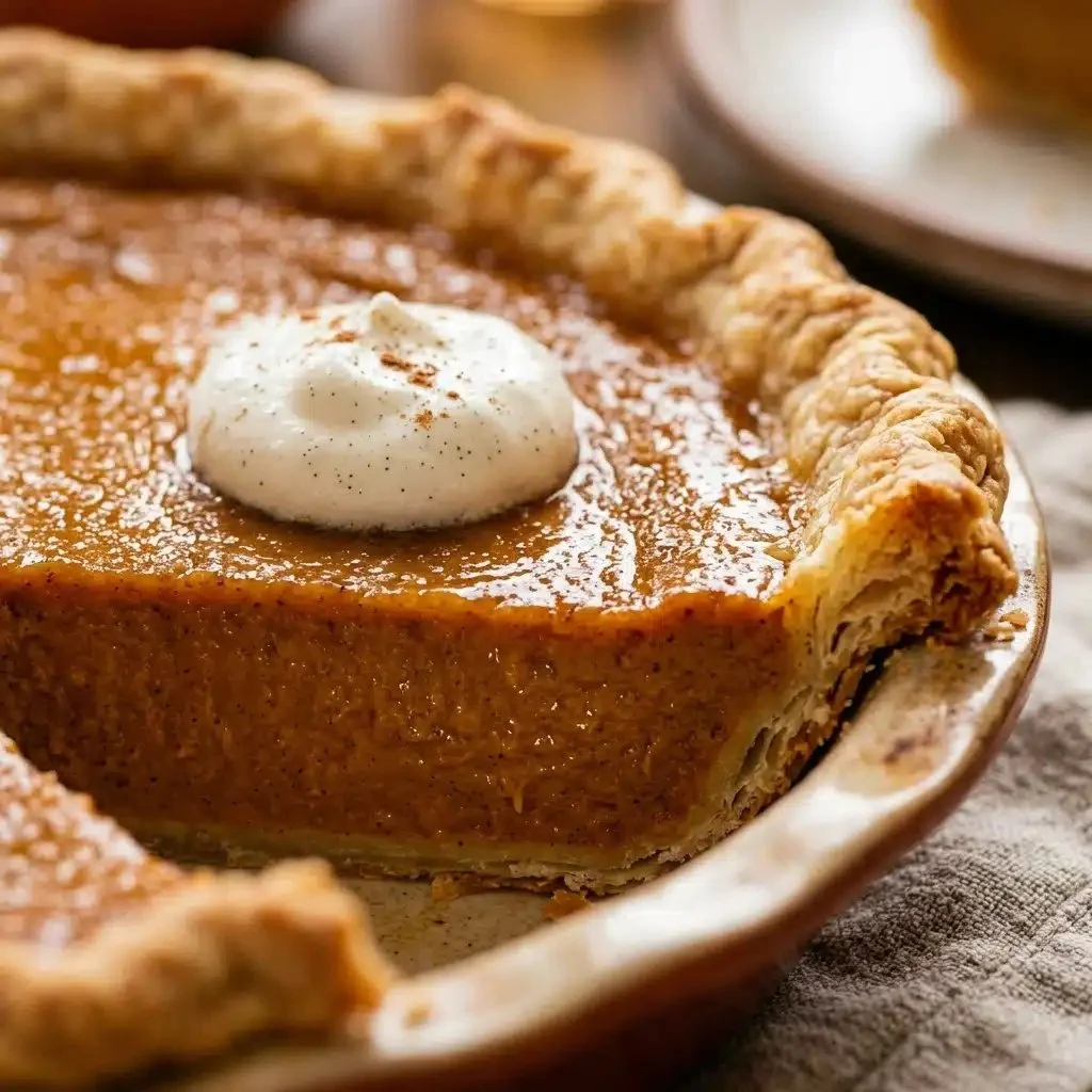 Delicious classic pumpkin pie, perfect for Thanksgiving celebrations.
