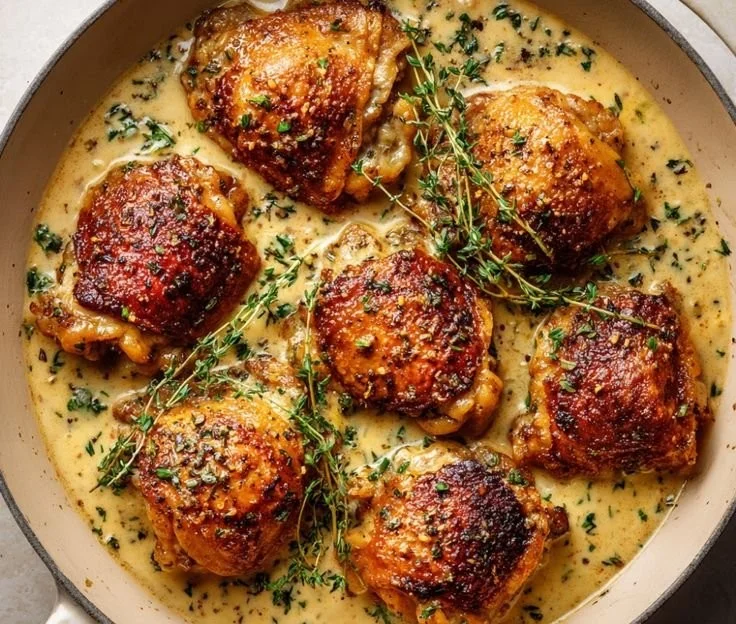 Bobby Flay's Chicken Thighs with Creamy Garlic Sauce