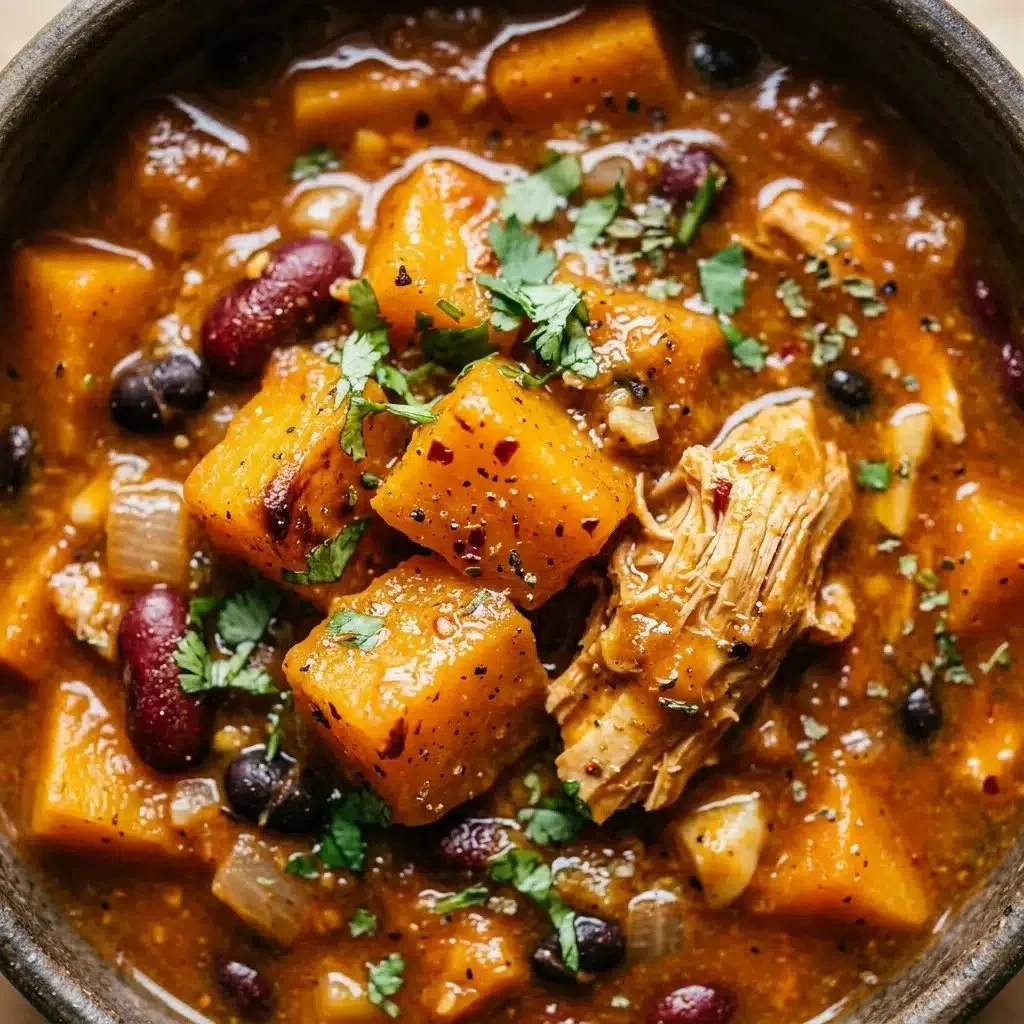 Bowl of Butternut Squash and Chicken Chili topped with cilantro