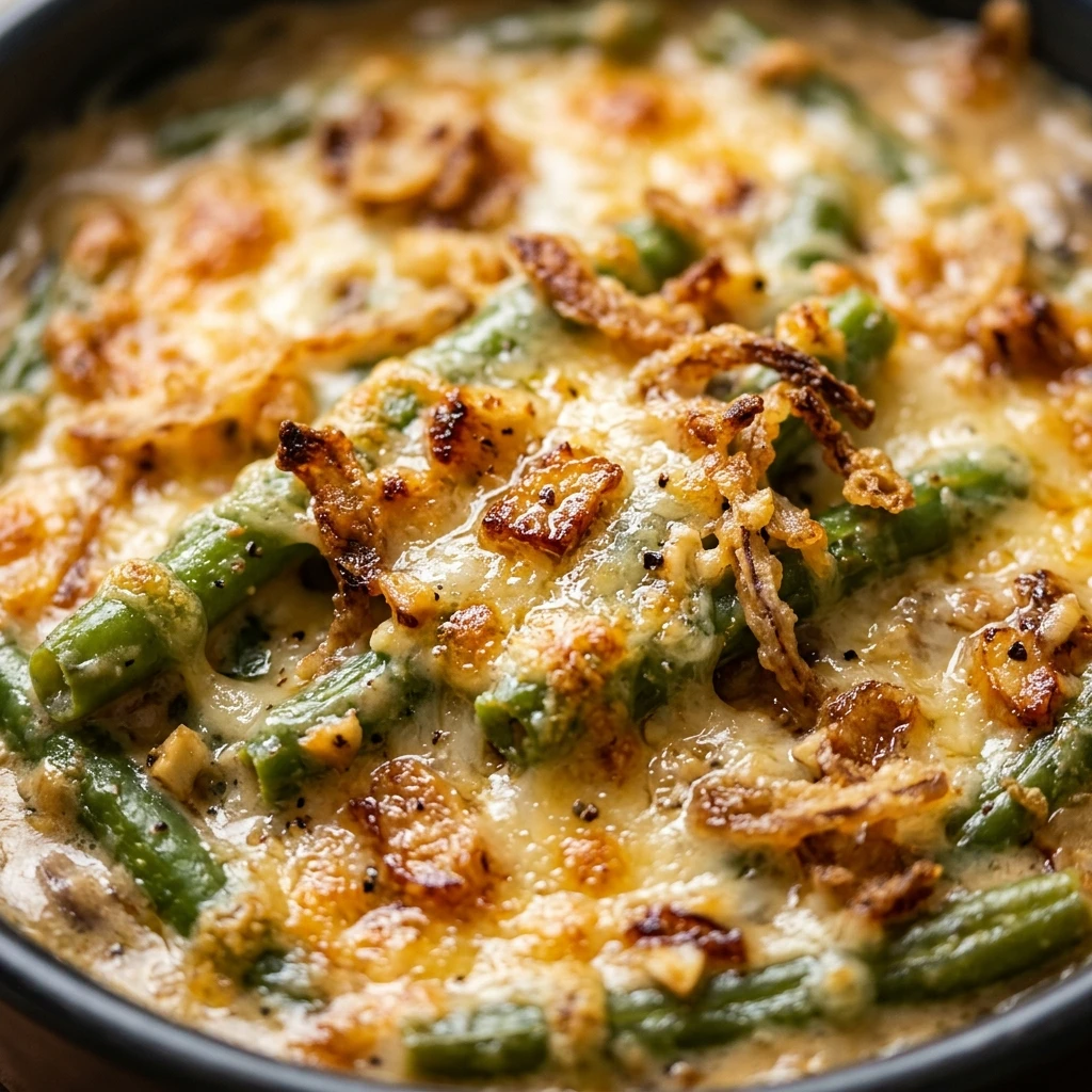 Cheesy Garlic Green Bean Casserole