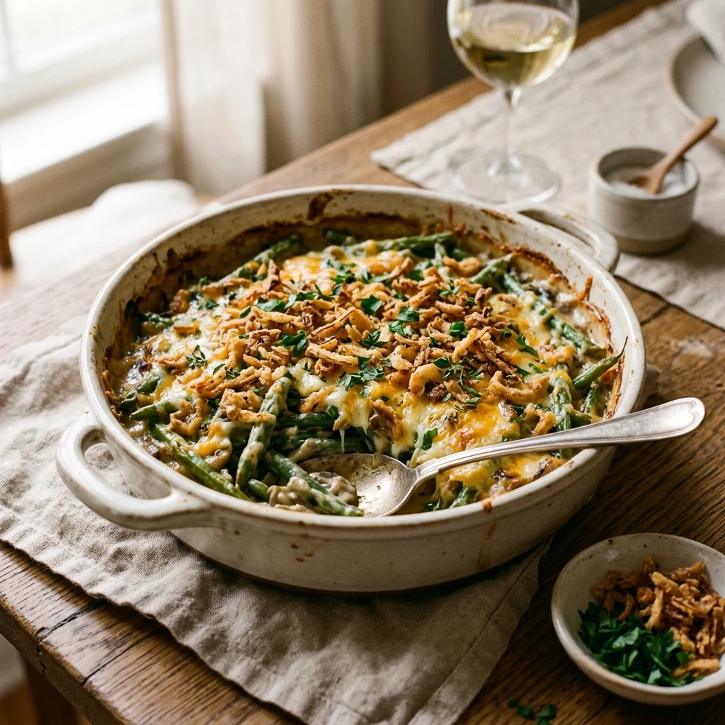 Cheesy Garlic Green Bean Casserole