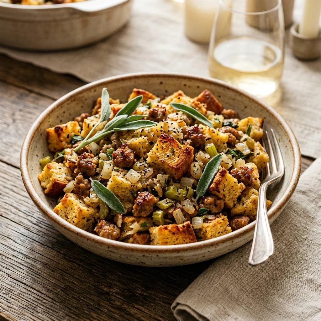 Classic Sourdough Stuffing With Sage and Turkey Sausage