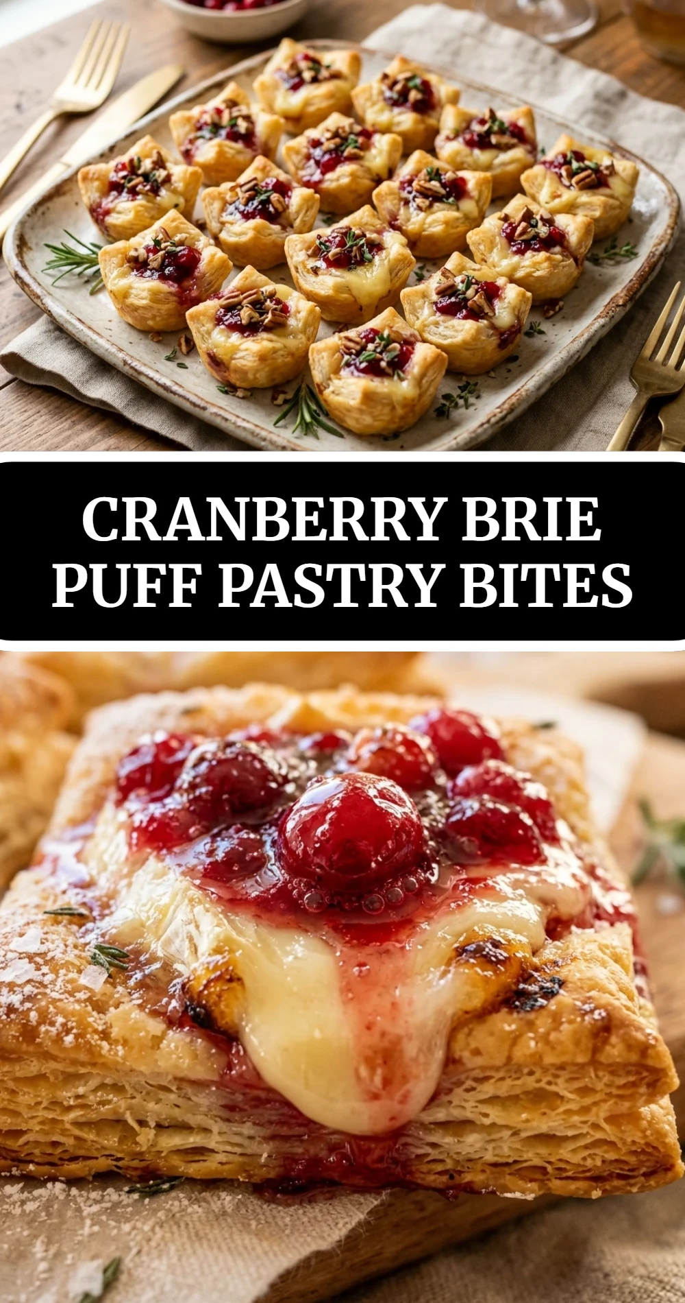 Cranberry Brie Puff Pastry Bites